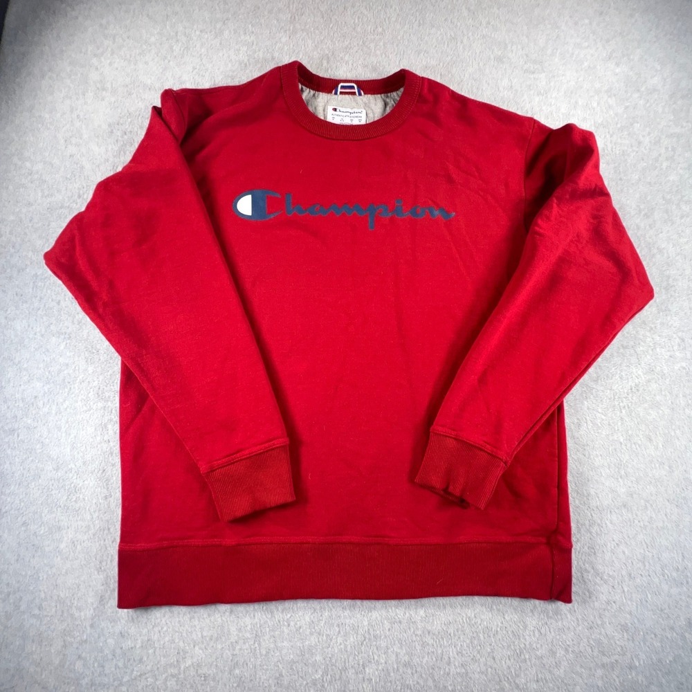 Champion Mens Red Script Logo Crewneck Sweatshirt XL Authentic Athleticwear
